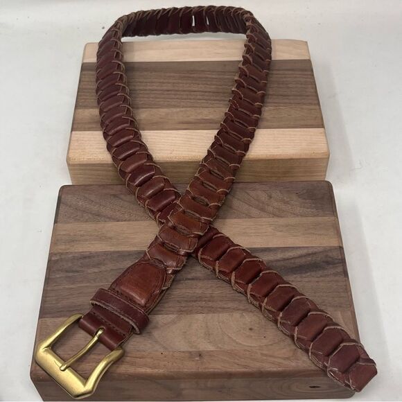 Vintage County Seat Braided Leather Solid Brass Buckle Belt Medium - Picture 8 of 11